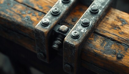 Close-up of a vintage woodworking vise showcasing its weathered textures and details