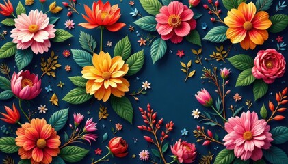 Intricate floral tapestry, rich colors, lush blooms, texture, wall art
