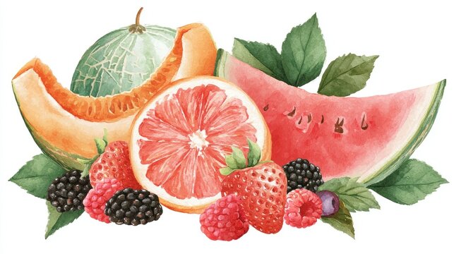 watercolor fruits arrangement, colorful, fresh, healthy clip art preview