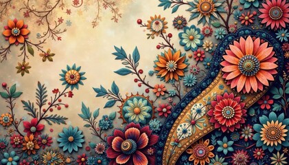 Abstract paisley print, muted earth tones, soft focus, minimal, seamless