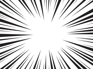 Manga comic explosion, motion or movement effect, vector background. Manga anime cartoon radial speed lines and abstract pattern for comic book burst, flash ray or explode bang action	