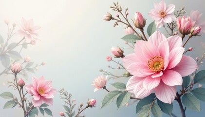 Subtle floral damask, soft pastel hues, delicate blooms , illustration, retro, textile