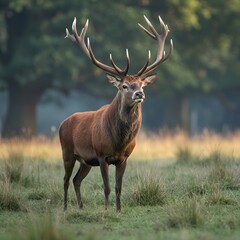 Stag in Meadow with Antlers