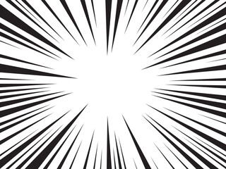 Manga comic explosion, motion or movement effect, vector background. Manga anime cartoon radial speed lines and abstract pattern for comic book burst, flash ray or explode bang action