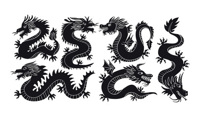 Chinese dragon silhouettes.