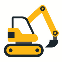 Yellow vector excavator and shovel heavy construction machine icon