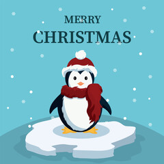 Christmas card of cute baby penguin