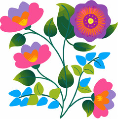 Vibrant Floral Design: Pink, Purple & Orange Flowers