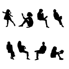 8 png silhouettes of people in sitting postures	
