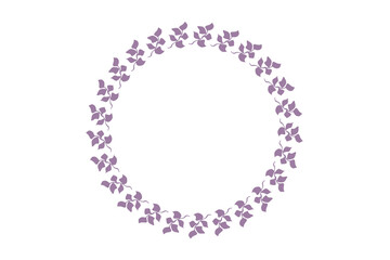 枝付き葉の円形装飾線フレーム　紫　グラフィック素材