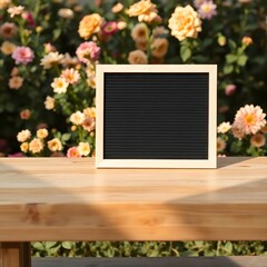 Blank Letter Board on Wooden Table with Flower Background - HD Stock Photo