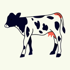 Cute Black and White Calf Illustration