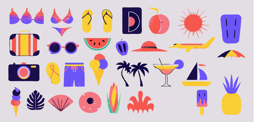 Summer Vacation Icons: Travel, Beach, and Fun