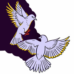 Two Doves in Flight, Illustration, Peace Symbol, Vector Art