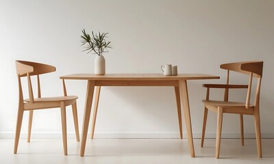 Single minimalist wooden dining chair on white background