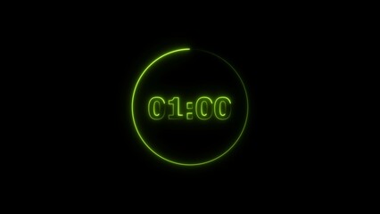 Digital countdown timer neon bright lime green color 4k illustration of 1 second transparent on black background. 1 seconds digital timer 4k illustration. 