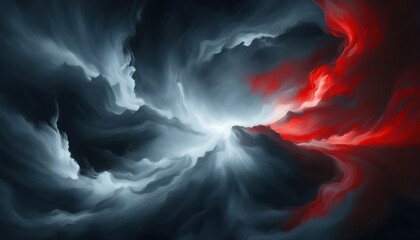 abstract clash of red and black smoke clouds with glowing white core swirl for digital art, branding, or dramatic web design background

