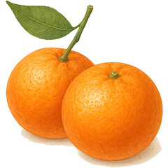 Two fresh tangerines with green leaf realistic illustration for healthy eating and vitamin c