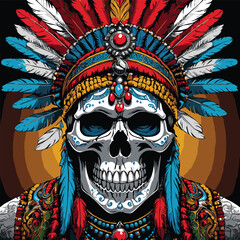 indian warrior skull vector art comic style