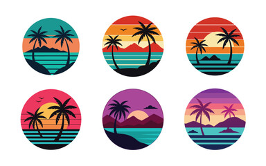 summer t shirt design with palm tree, sea, mountain on white background