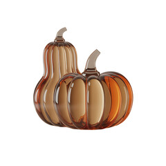 Two elegant glass pumpkins evoking autumnal warmth and festive harvest on transparent background