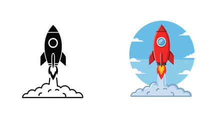 Vector Illustration of Rocket Ship Launching with Smoke and Flames