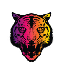 Evil tiger head. Original vector illustration in vintage style. T-shirt design.