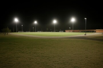 Illuminated soccer field at night