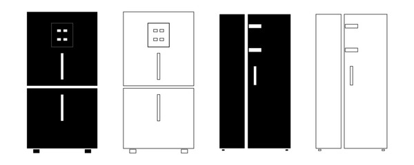 Modern refrigerator appliance black white silhouette vector isolated on white background.