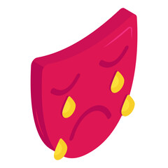      Sad face mask in isometric, theater mask icon