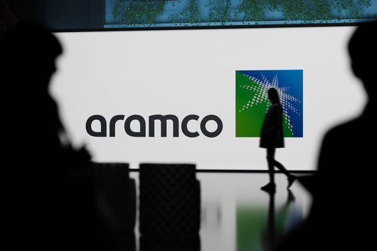 Guilherand-Granges, France - May 23, 2025. Aramco, Saudi Arabia's national oil company, is the world's top crude producer and a global leader in energy, refining, and petrochemicals.