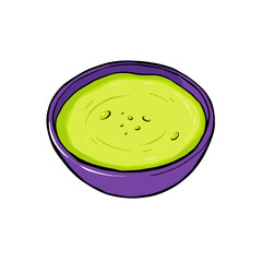 Bowl of green matcha tea drink illustration