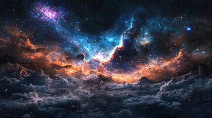 Obraz premium Cosmic explosion of colorful nebulae in deep space digital art vibrant environment wide viewpoint