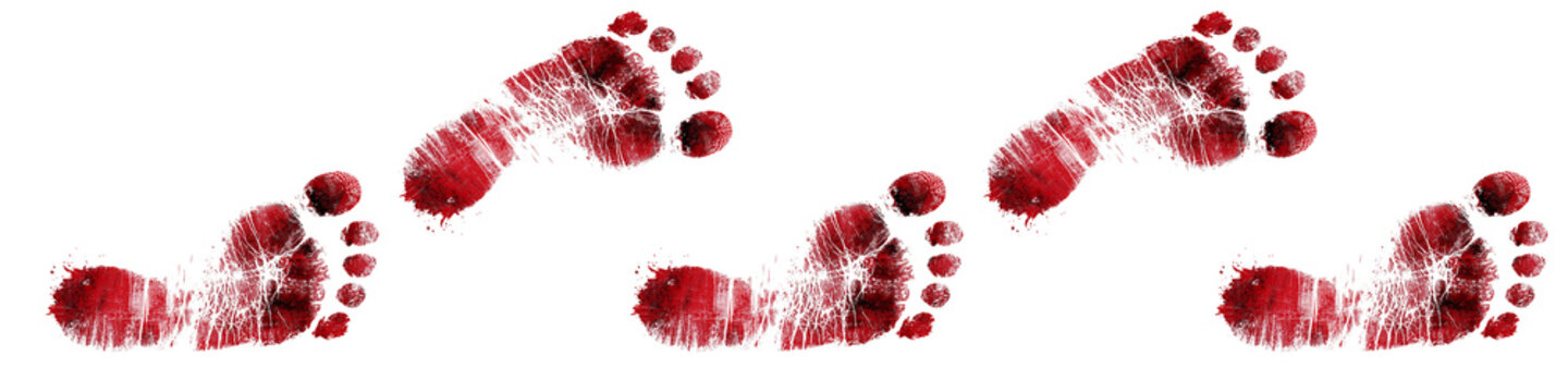pah made of bloody footprints isolated over white (transparent) background; concept of scary thriller / criinal book