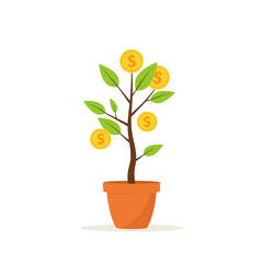 Money tree growing in pot financial growth concept