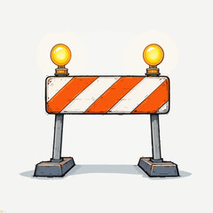 Cartoon road closed barrier with lights