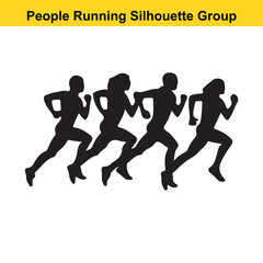 Four Silhouettes of Runners in Motion Teamwork and Fitness. Dynamic Running Silhouette Group - Marathon, Race, Fitness