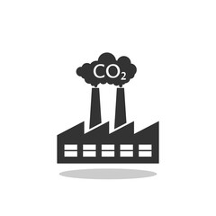 Factory with chimney polluting CO2 cloud icon with shadow