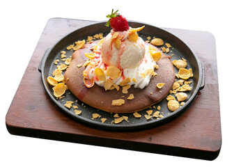 strawberry vanilla pancake with corn flakes