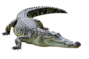 Obraz premium Crocodile isolated on transparent background, wild predator reptile with sharp teeth and rough skin.