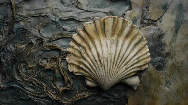 A shell on the side of a wall