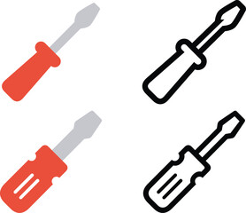 Colorful and Minimal Repair Tools Vector. Red and Black Line Art Screws Toolkit Symbols for UI Design, Construction Apps, Hardware Interfaces, and Infographics