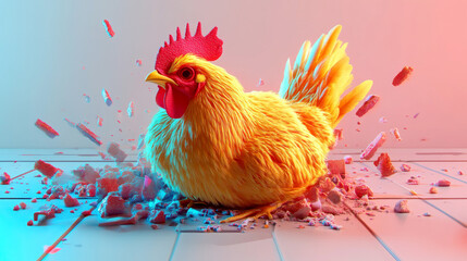 Fototapeta premium A vibrant digital art piece featuring a colorful chicken.