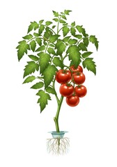 red tomato with green leaves