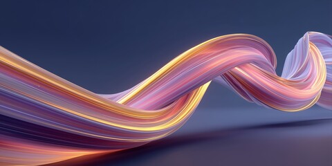 Abstract digital art wallpaper, vibrant swirling ribbons with gradient colors including pink, violet, peach, and gold creating dynamic flow and depth on dark background