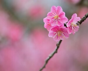 Obraz premium Beautiful cluster of pink blooming flowers on a tree branch
