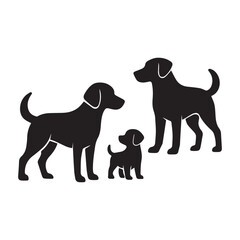 Dog Family Silhouette Female Dog, Pup, and Male Dog in Natural Standing Pose - Domestic Animal Vector Illustration