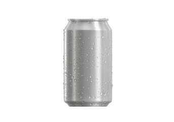 Aluminum soda can with water drops, transparent background