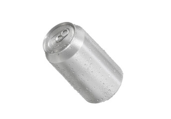 Plakat Aluminum soda can with water drops, transparent background