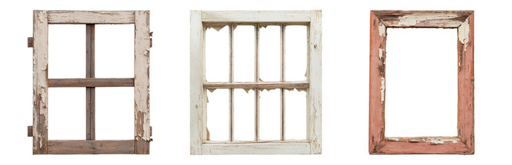 Set of Isolated Vintage Window Frames with Transparent Background